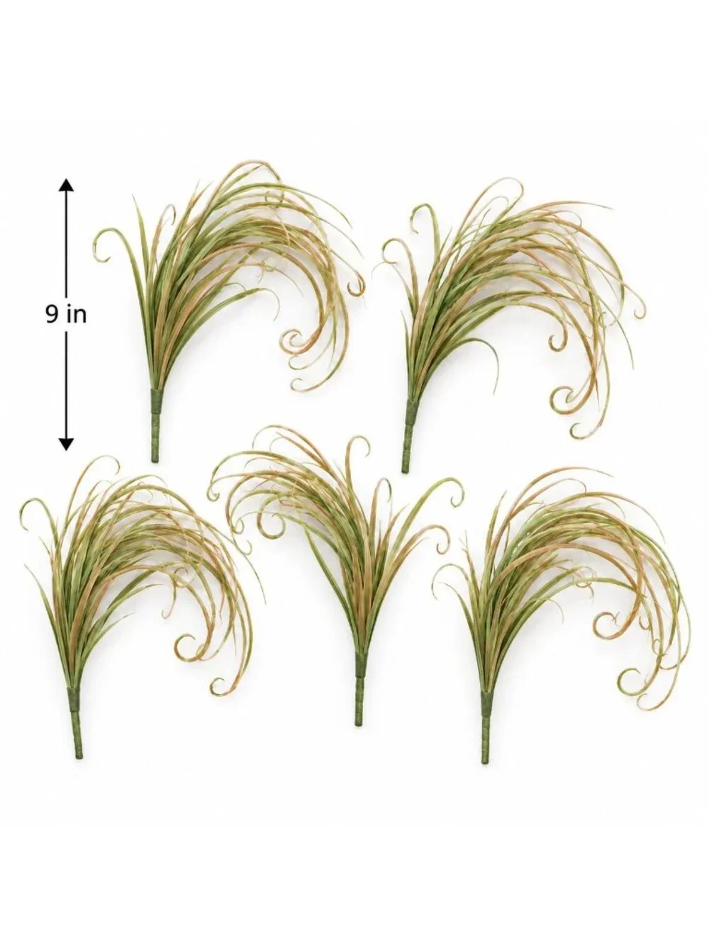 Artificial Grass Picks Set of 5 9 Inch Green Tan Faux Lemongrass Curly Floral Fi